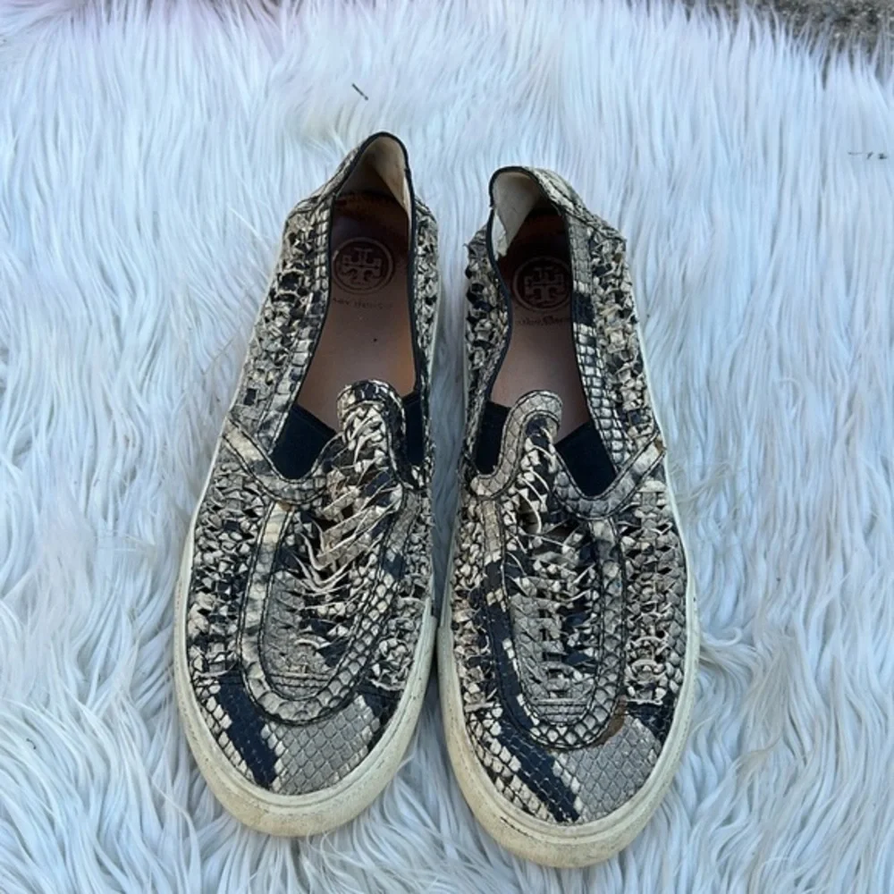 Tory Burch Huarache Weave Snakeskin Leather Slip On Sneaker Women's Size 6